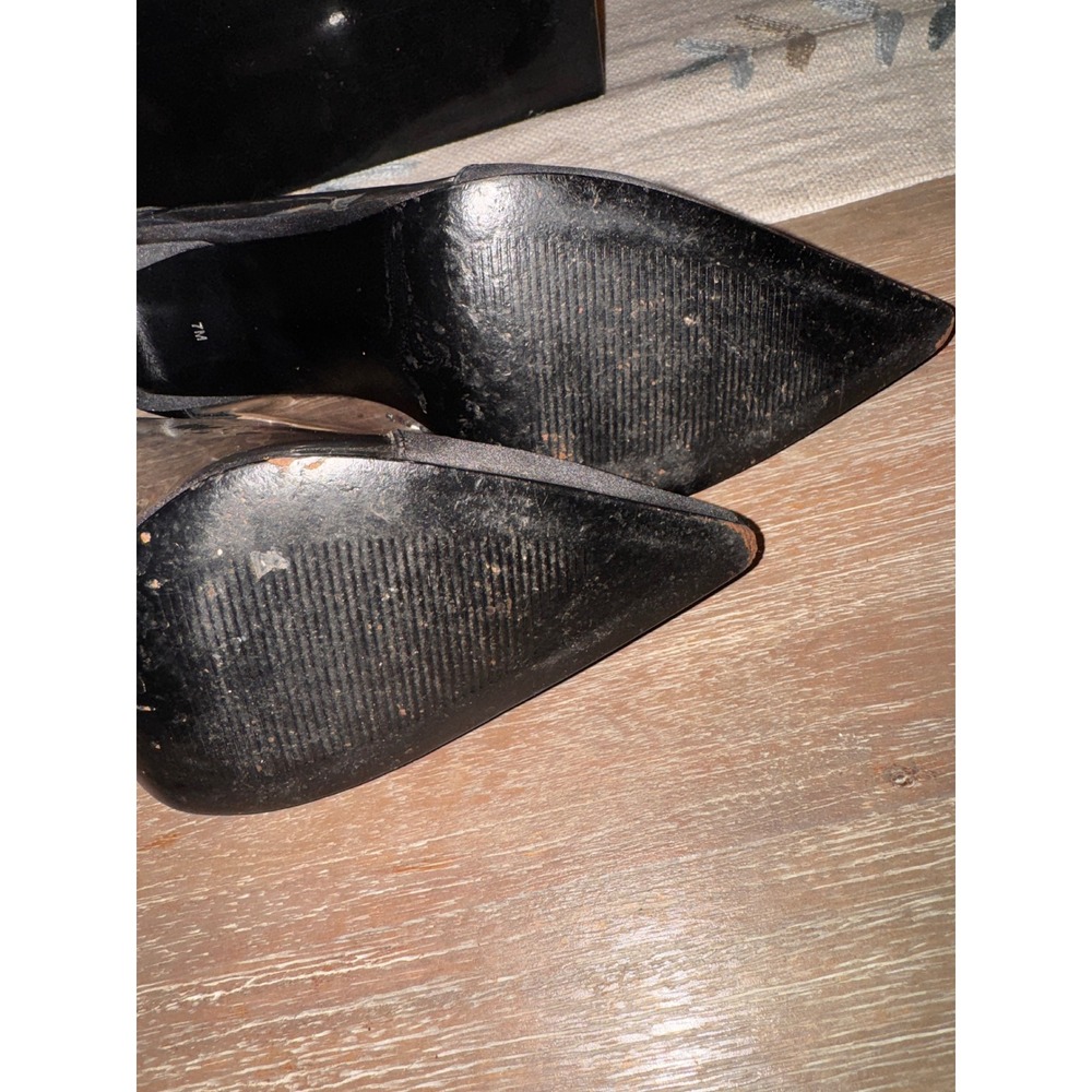 Valerie Stevens Black Satin Pointed Toe Clear Vinyl Heels Size 7M Pumps - Picture 8 of 8